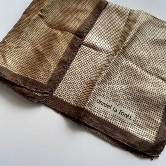 Vintage Daniel la Forêt Paris Silk Scarf 18.5” Fall Beige Brown Black Geometric - Picture 4 of 6